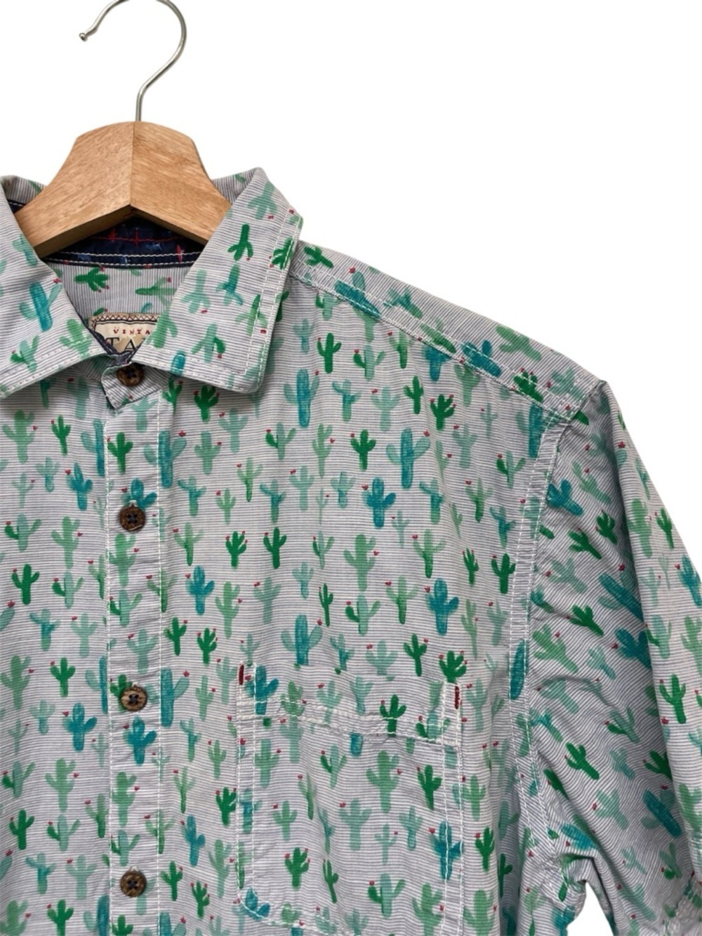 Vintage Italia Cactus-Pattern Novelty Short Sleeve Shirt Men’s Medium